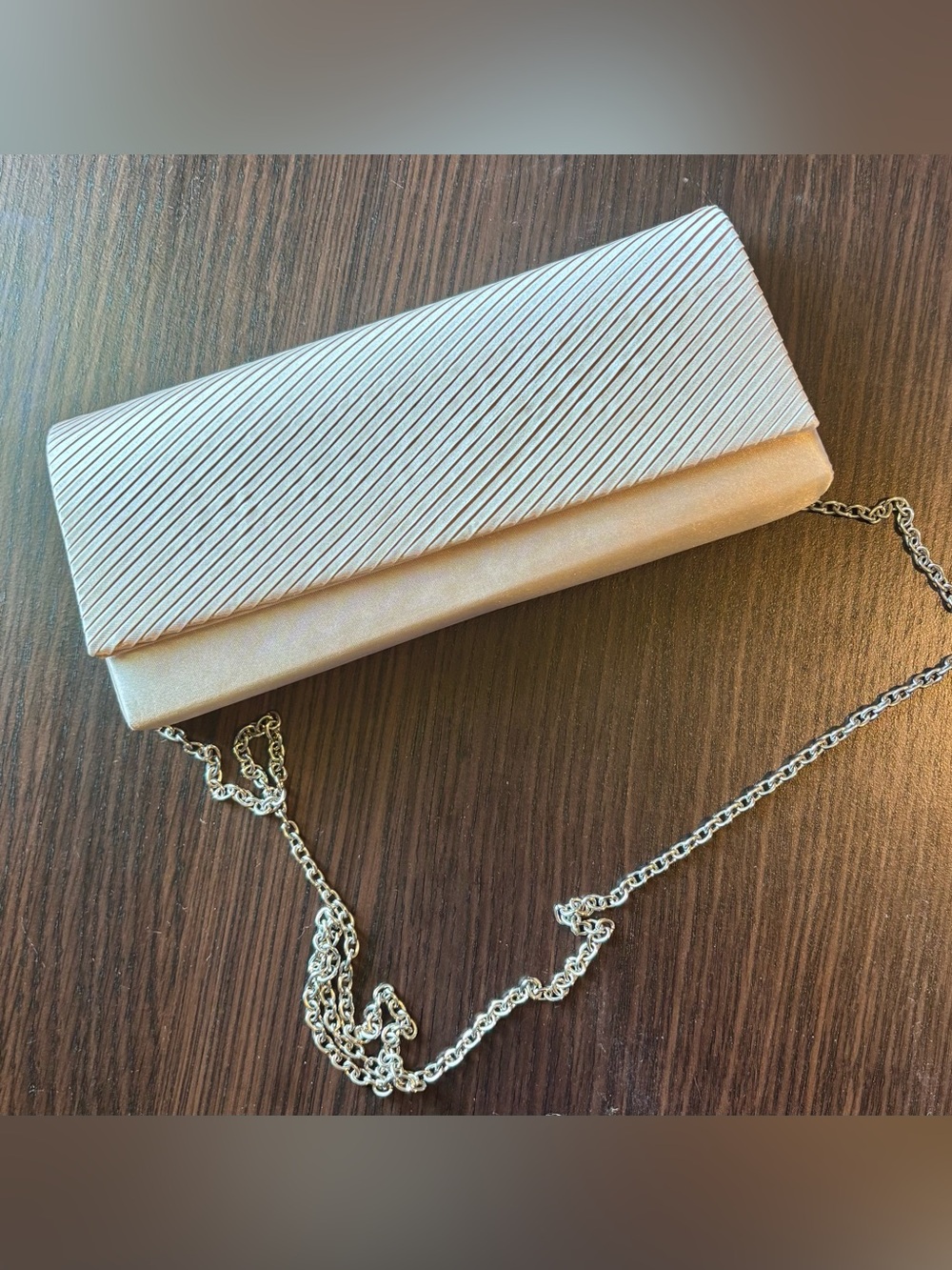 RSVP Cream Textured Flap Evening Clutch with Chain